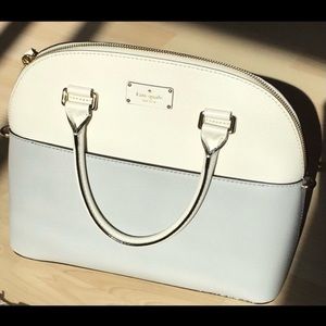 Kate Spade Satchel Purse handbag Grey and White Cream